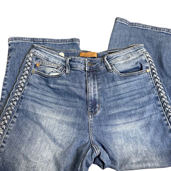 Judy Blue High Waist Braid Side Detailed Wide Leg Cropped Jeans, Size 13/31 - Picture 4 of 12